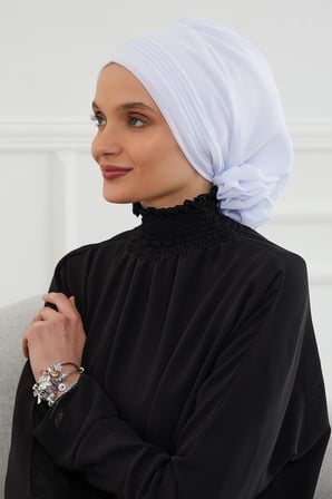 Pileli Tasarım Şifon Hazır Türban,HT-31,HT-31 Beyaz