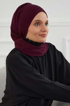 Çapraz Dikim Fularlı Tasarım Şifon Hazır Türban,HT-48 Mürdüm