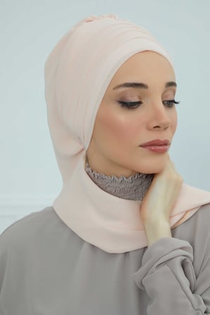 Çapraz Dikim Fularlı Tasarım Şifon Hazır Türban,HT-48 Bej