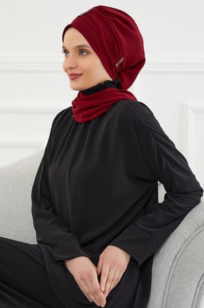 Renkli Taş Aksesuarlı Şifon Hazır Türban,HT-51,HT-51 Bordo