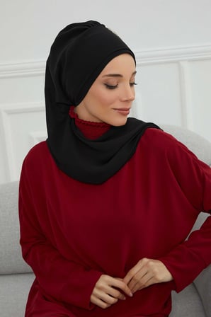 Yandan Fırfırlı Taş Aksesuarlı Şifon Hazır Türban,HT-100,HT-100 Siyah