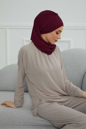 Yandan Fırfırlı Taş Aksesuarlı Şifon Hazır Türban,HT-100,HT-100 Mürdüm
