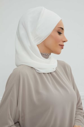 Yandan Fırfırlı Taş Aksesuarlı Şifon Hazır Türban,HT-100,HT-100 Kırık Beyaz