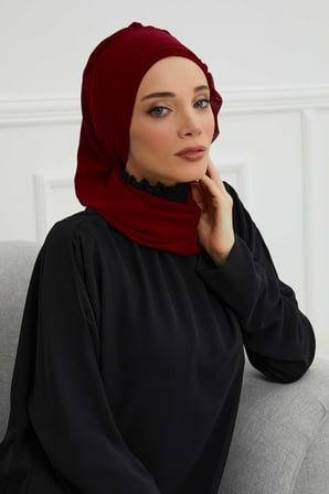 Yandan Fırfırlı Gümüş Aksesuarlı Şifon Hazır Türban,HT-106,HT-106 Bordo