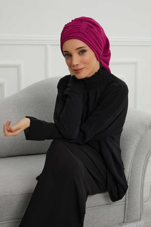Pileli Tasarım Şifon Hazır Türban,HT-107,HT-107 Fuşya