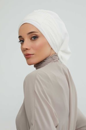 Pileli Tasarım Şifon Hazır Türban,HT-107,HT-107 Kırık Beyaz