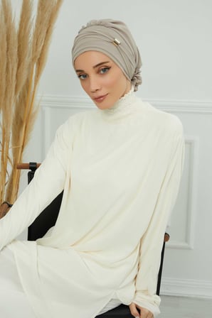 Aksesuarlı Şifon Hazır Türban,HT-95S,HT-95S Vizon