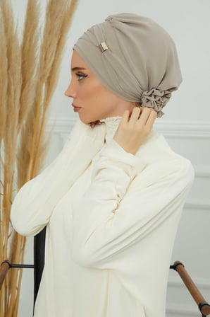 Aksesuarlı Şifon Hazır Türban,HT-95S,HT-95S Vizon