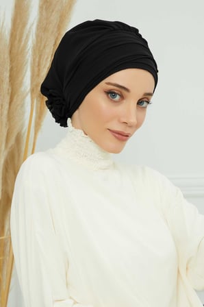 Aksesuarlı Şifon Hazır Türban,HT-95S,HT-95S Siyah