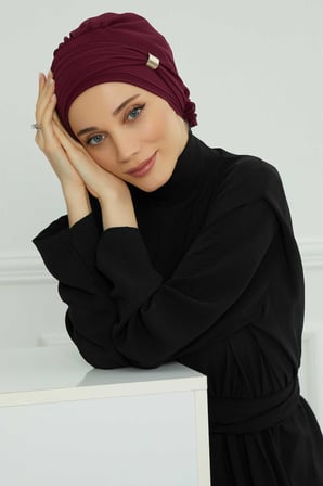 Aksesuarlı Şifon Hazır Türban,HT-95S,HT-95S Mürdüm