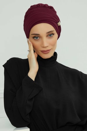 Aksesuarlı Şifon Hazır Türban,HT-95S,HT-95S Mürdüm