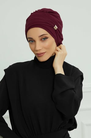 Aksesuarlı Şifon Hazır Türban,HT-95S,HT-95S Mürdüm