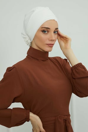 Aksesuarlı Şifon Hazır Türban,HT-95S,HT-95S Krem