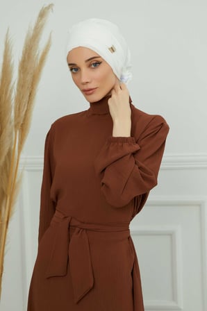 Aksesuarlı Şifon Hazır Türban,HT-95S,HT-95S Krem