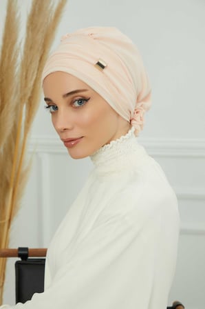 Aksesuarlı Şifon Hazır Türban,HT-95S,HT-95S Bej