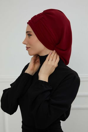 Pileli Tasarım Şifon Hazır Türban,HT-107,HT-107 Bordo