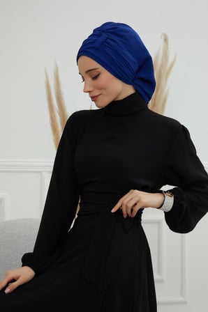 Pileli Tasarım Şifon Hazır Türban,HT-107,HT-107 Saks Mavisi