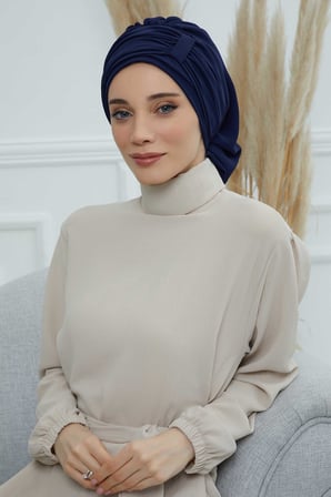 Pileli Tasarım Şifon Hazır Türban,HT-107,HT-107 Lacivert