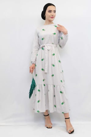 Moda Çizgi Desenli Elbise Yeşil