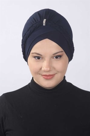Çift Örgülü Bone  Lacivert