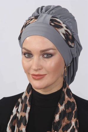 Dökümlü Leopar Fularlı  Gri
