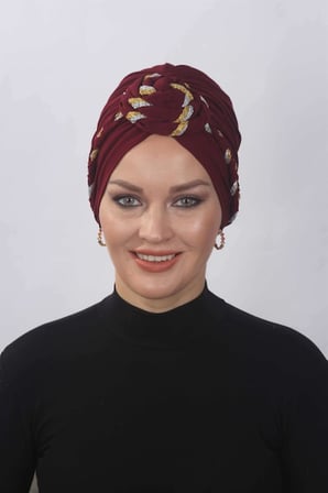 Hazır Simli Dolama Örgülü Bordo
