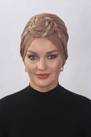 Hazır Simli Dolama Örgülü Karamel