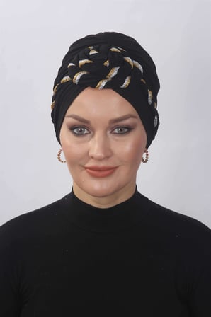 Hazır Simli Dolama Örgülü Siyah