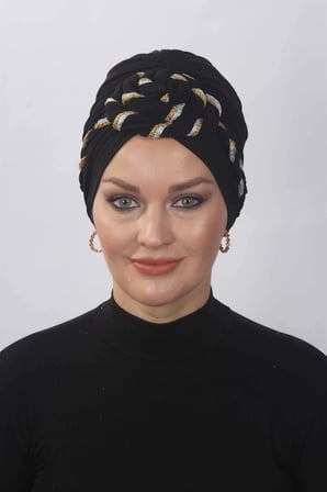 Hazır Simli Dolama Örgülü Siyah