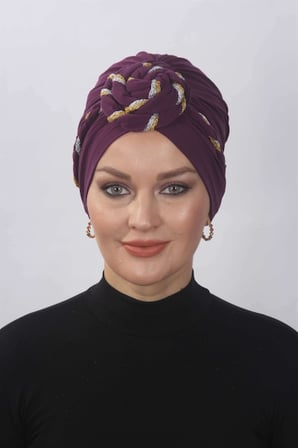 Hazır Simli Dolama Örgülü Mürdüm
