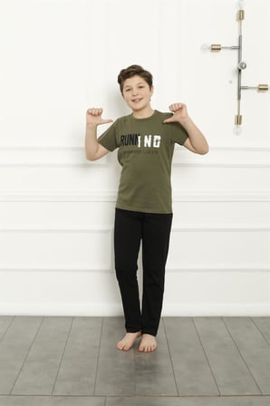 Moda Çizgi Erkek Çocuk Pamuk Kısa Kollu Pijama Takımı 20384