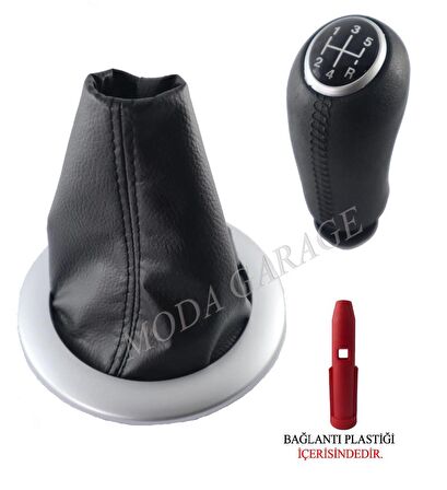 Renault Megane 2 Gri Çerçeve Körük Ve Deri Desen Krom Vites Topuzu M10802