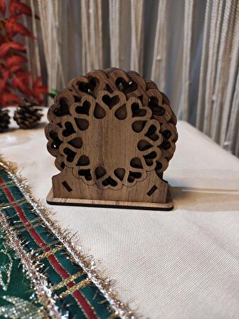AHŞAP KALPLİ BARDAK ALTLIK 6LI STANTLI