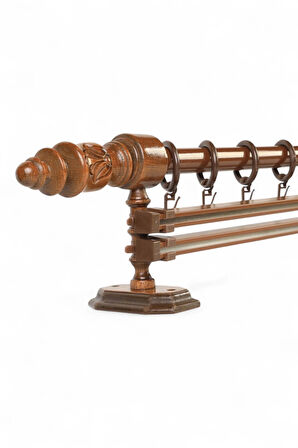 Modern Demonte Başlıklı Ahşap Rustik Perde Askısı - Çift Raylı