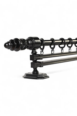 Modern Demonte Başlıklı Ahşap Rustik Perde Askısı - Çift Raylı