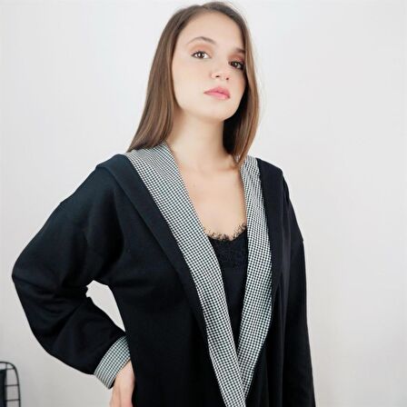 Ekose Detaylı Triko Hırka Tasarım Hediye Büyük Beden Tesettür Bayramlık