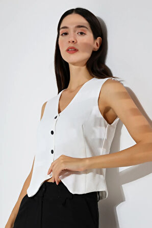 Beyaz Aerobin Siyah Düğme Çıt Çıt Kapama V Yaka Yelek Tasarım Hediye Büyük Beden