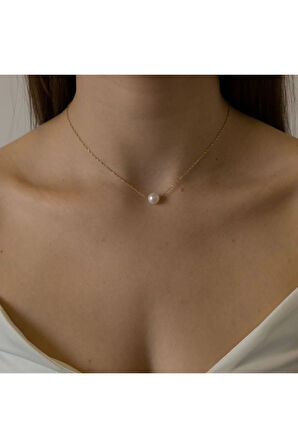 Gold Renk Tek İncili Çelik Kolye | Kararmayan Şık Minimal Takı