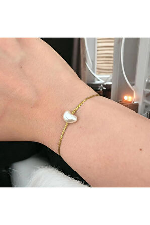 Tek İncili Gold Detaylı İp Bileklik | Ayarlanabilir Minimal Kadın Bilekliği