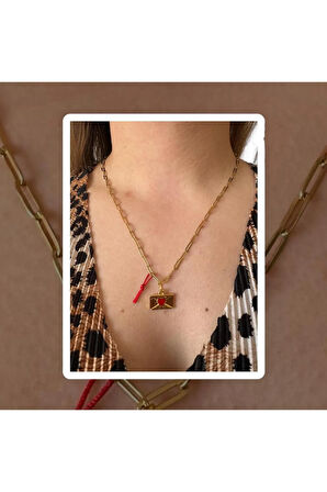 Aşk Mektubu Temalı Kolye | Altın Kaplama Çelik Ataç Zincirli Romantik Kadın Kolyesi