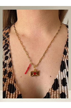 Aşk Mektubu Temalı Kolye | Altın Kaplama Çelik Ataç Zincirli Romantik Kadın Kolyesi