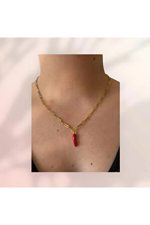 Corno Biber Şans Kolyesi | Altın Kaplama Çelik Zincir Kolye | Nazar ve Kötü Enerjiye Karşı