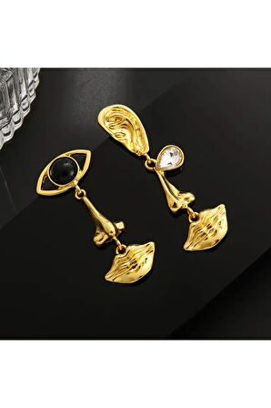 Özel Tasarım Altın Kaplama Göz Burun Kulak Küpe