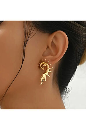 Çelik Denizatı Çivi Gold Küpe