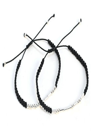 Mors Alfabesi Makrome Gümüş Çift Bilekliği Kişiye Özel 2'li