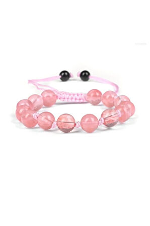 Saf aşk pembe kuvars %100 orijinal doğal taş makrome bileklik