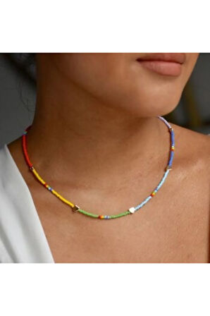 Renkli Karnaval Kalpli Gökkuşağı Kolye