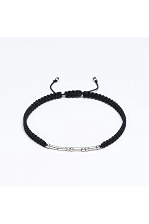 Mors Alfabesi Tekli İsimli Makrome Gümüş Renk Bileklik