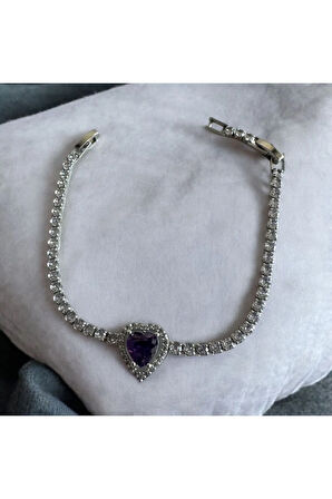 Tılsımlı Mor Kristal Kalp Bileklik