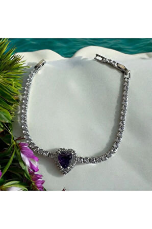 Tılsımlı Mor Kristal Kalp Bileklik